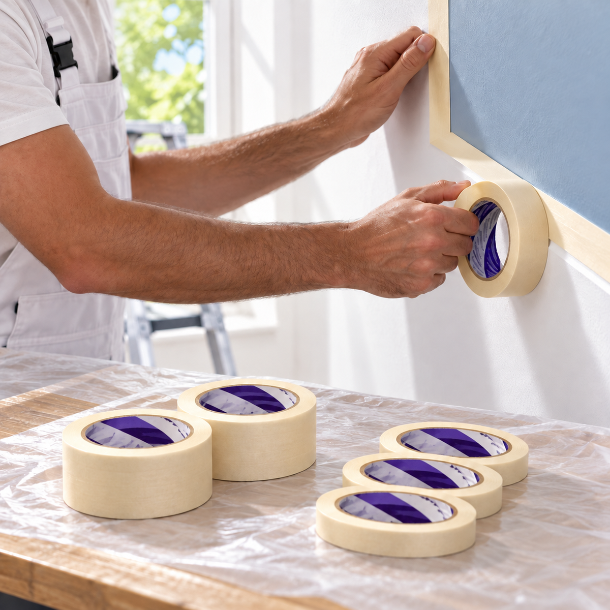 Aplicando masking tape para pintar